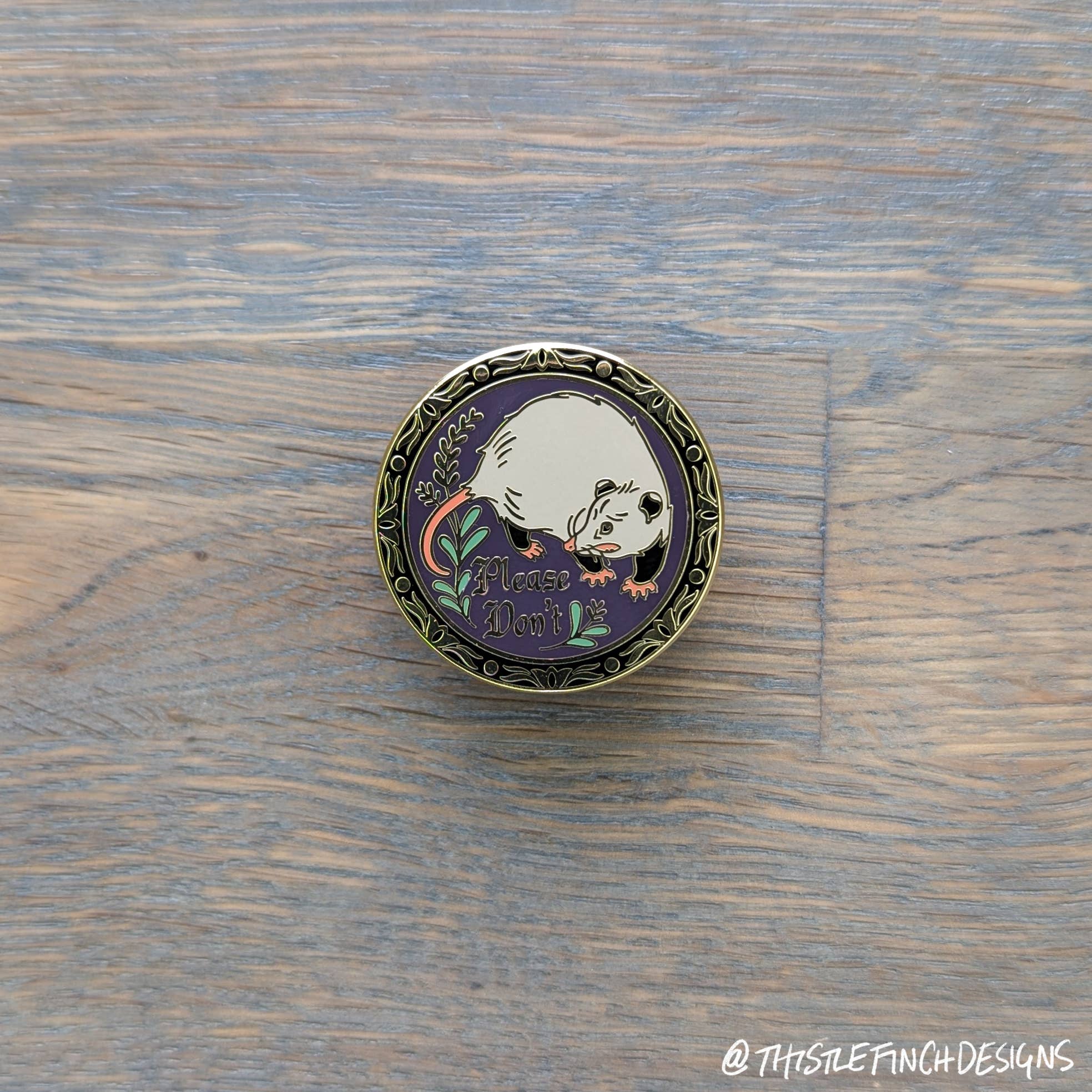 Please Don't Opossum Hex Sign Gold Hard Enamel Pin