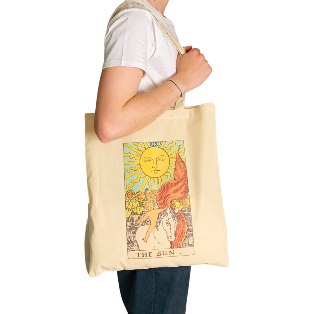 Zodiac Tote Bag 'The Sun' Star Sign Vintage Art: Black