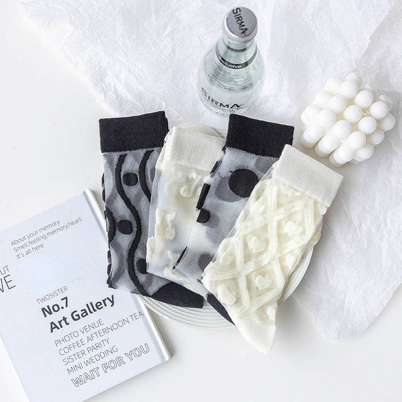 White Musical Notes Mesh Socks