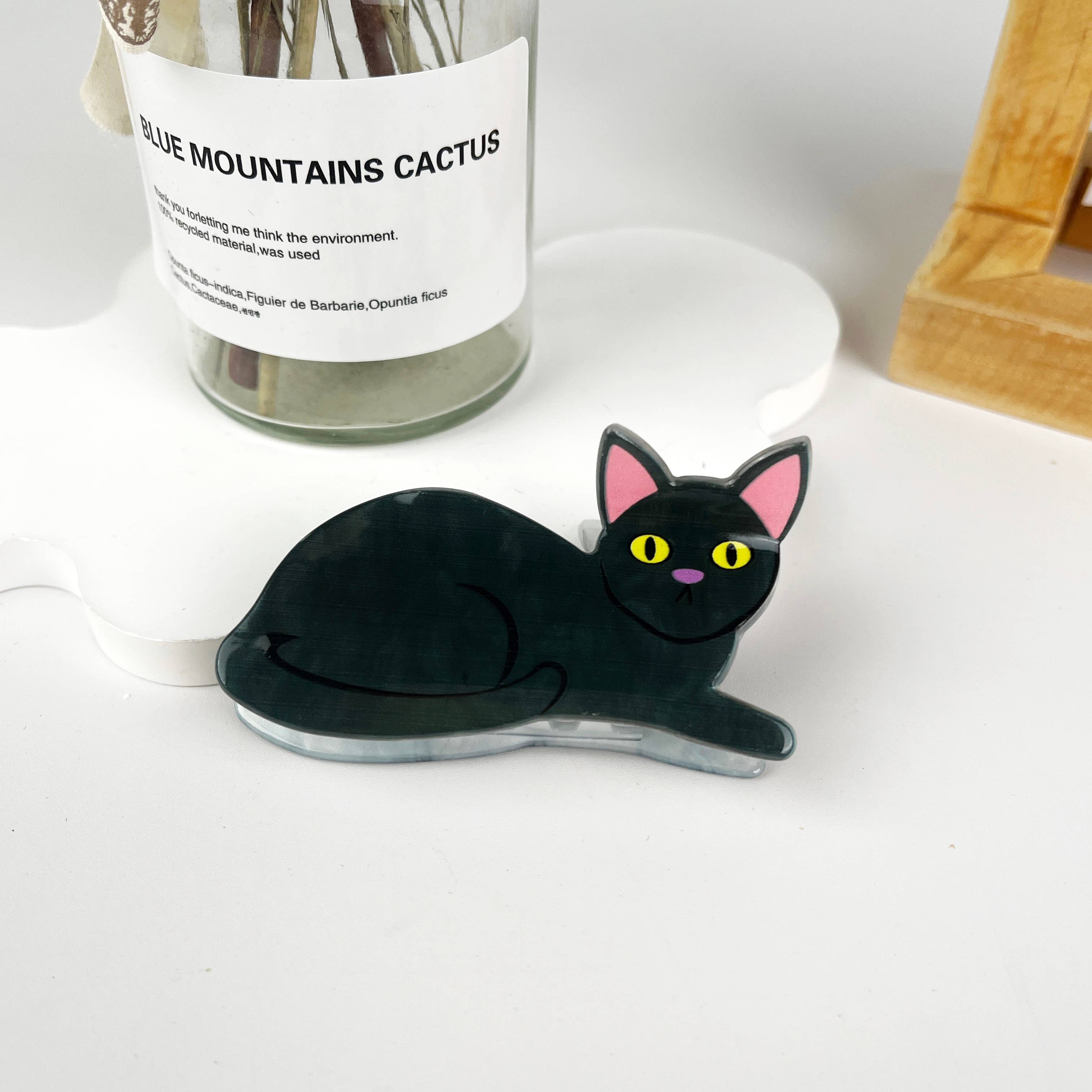 Cat style animal hair claw clip: Black-gray-cat