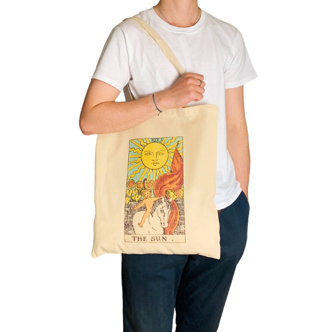 Zodiac Tote Bag 'The Sun' Star Sign Vintage Art: Black