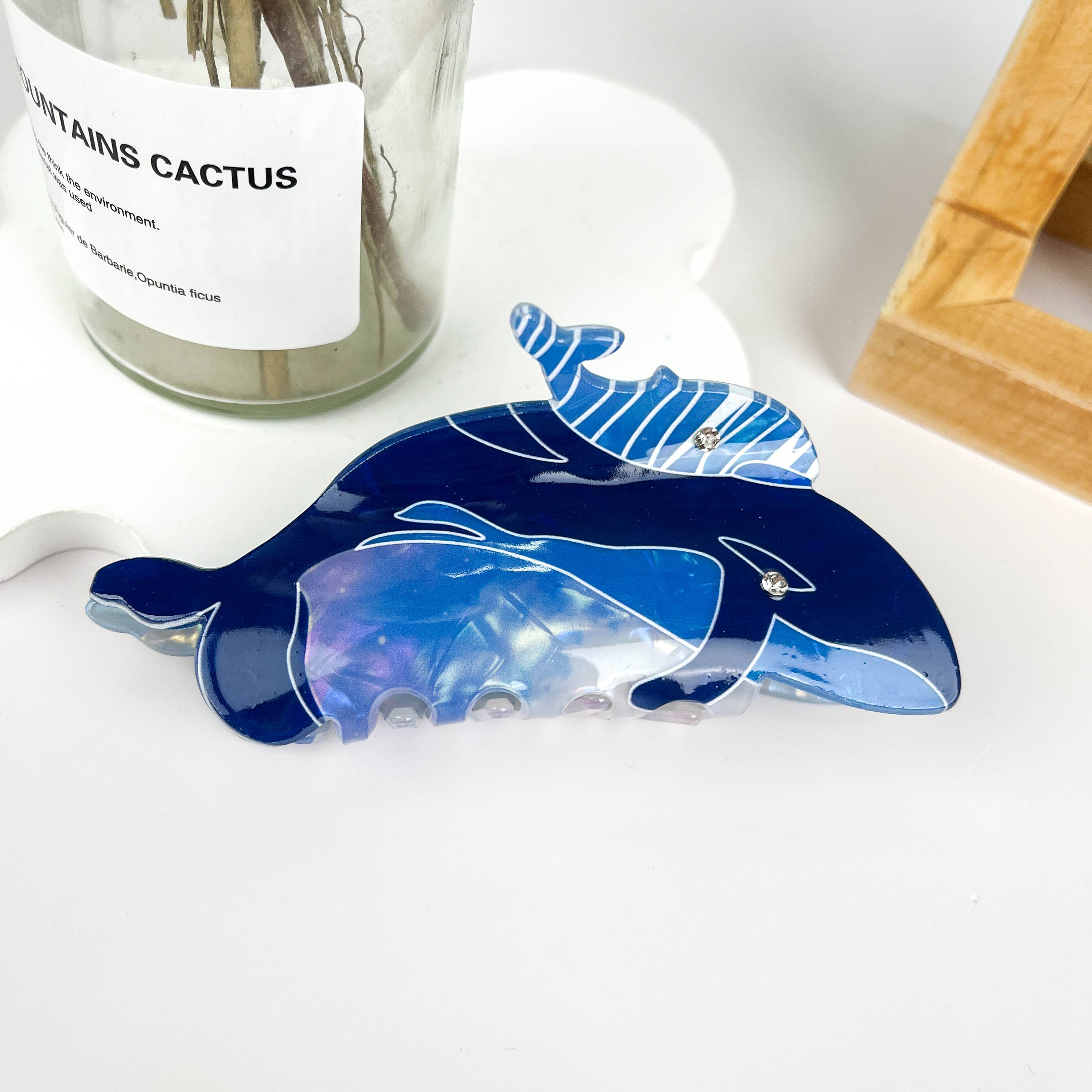 Whale Dolphin Shark Blue Hair Claw Clip: A