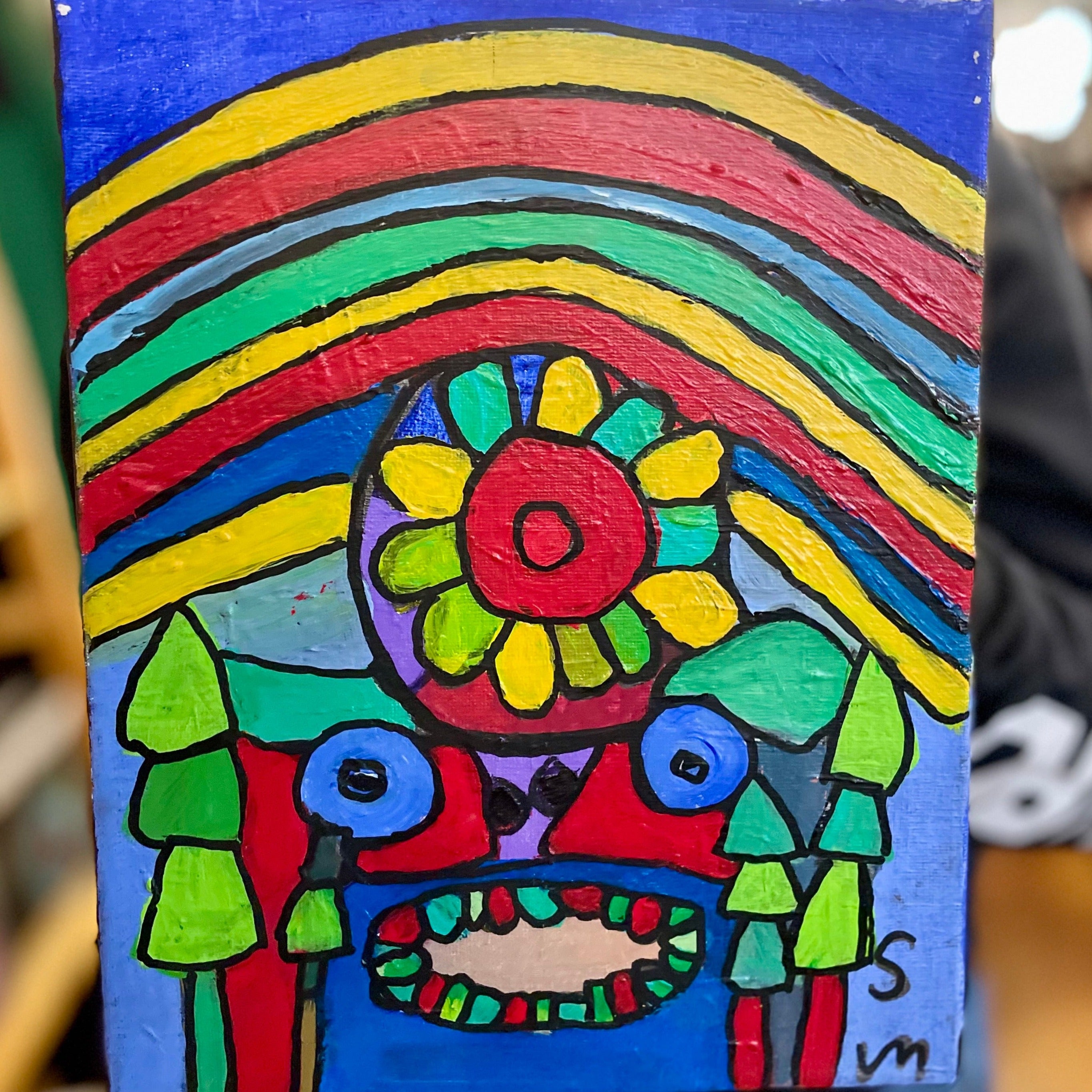 Sequoyah Margroski Acrylic Painting on Canvas - "Monster House w/ Rainbow"