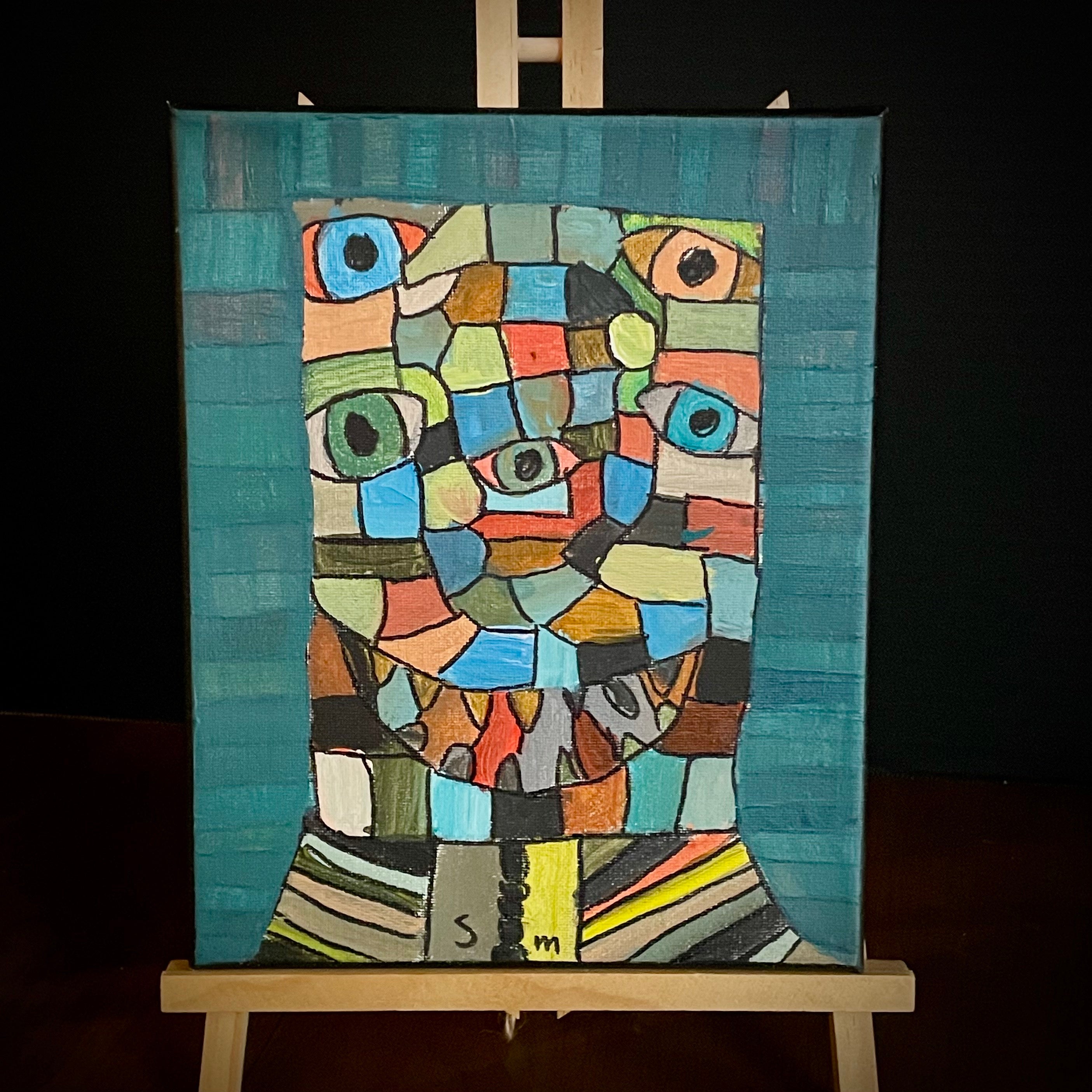 Sequoyah Margroski Acrylic Painting on Canvas - Abstract Sponge Bob Face