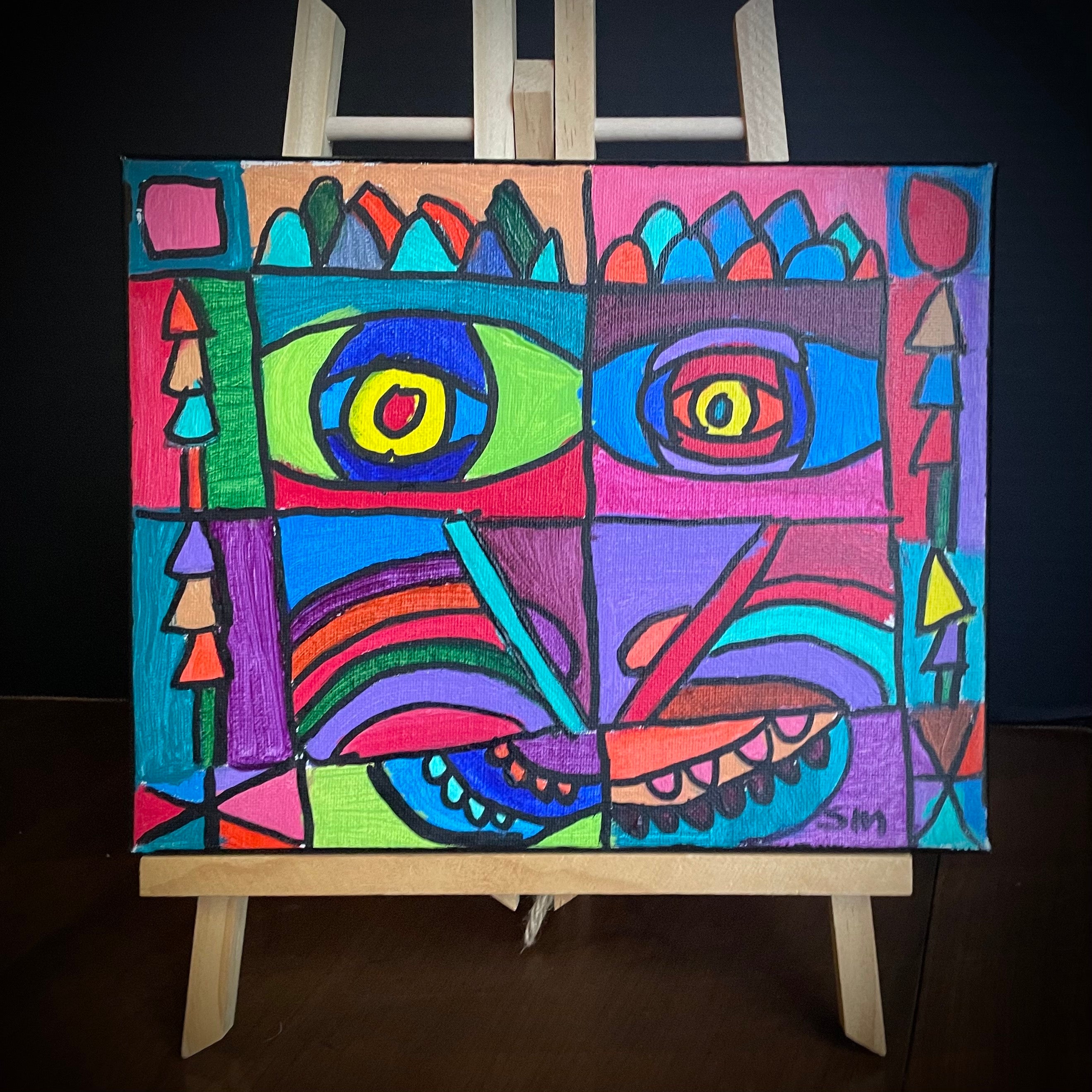 Sequoyah Margroski Acrylic Painting on Canvas - "Block Face)