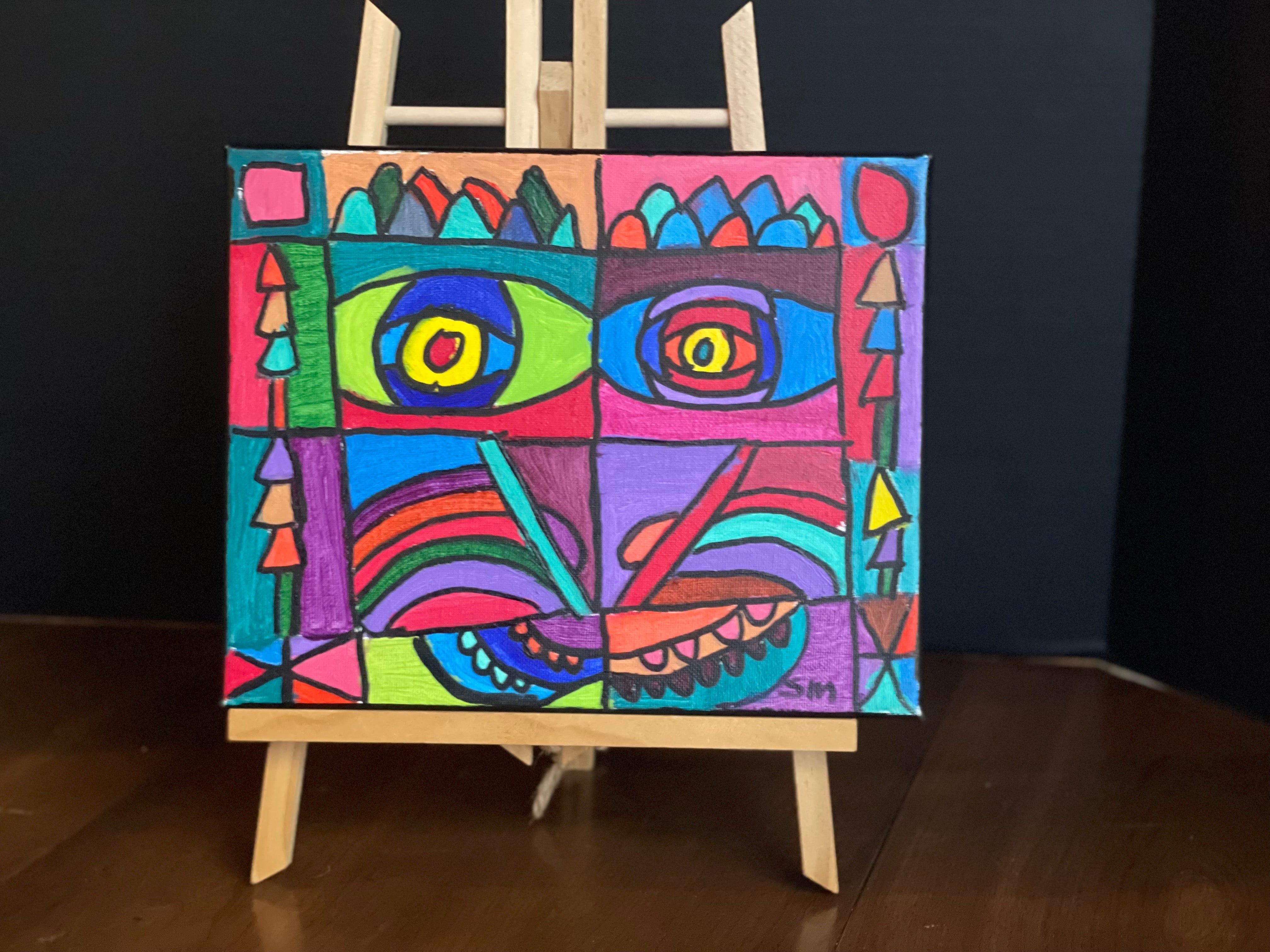 Sequoyah Margroski Acrylic Painting on Canvas - "Block Face)