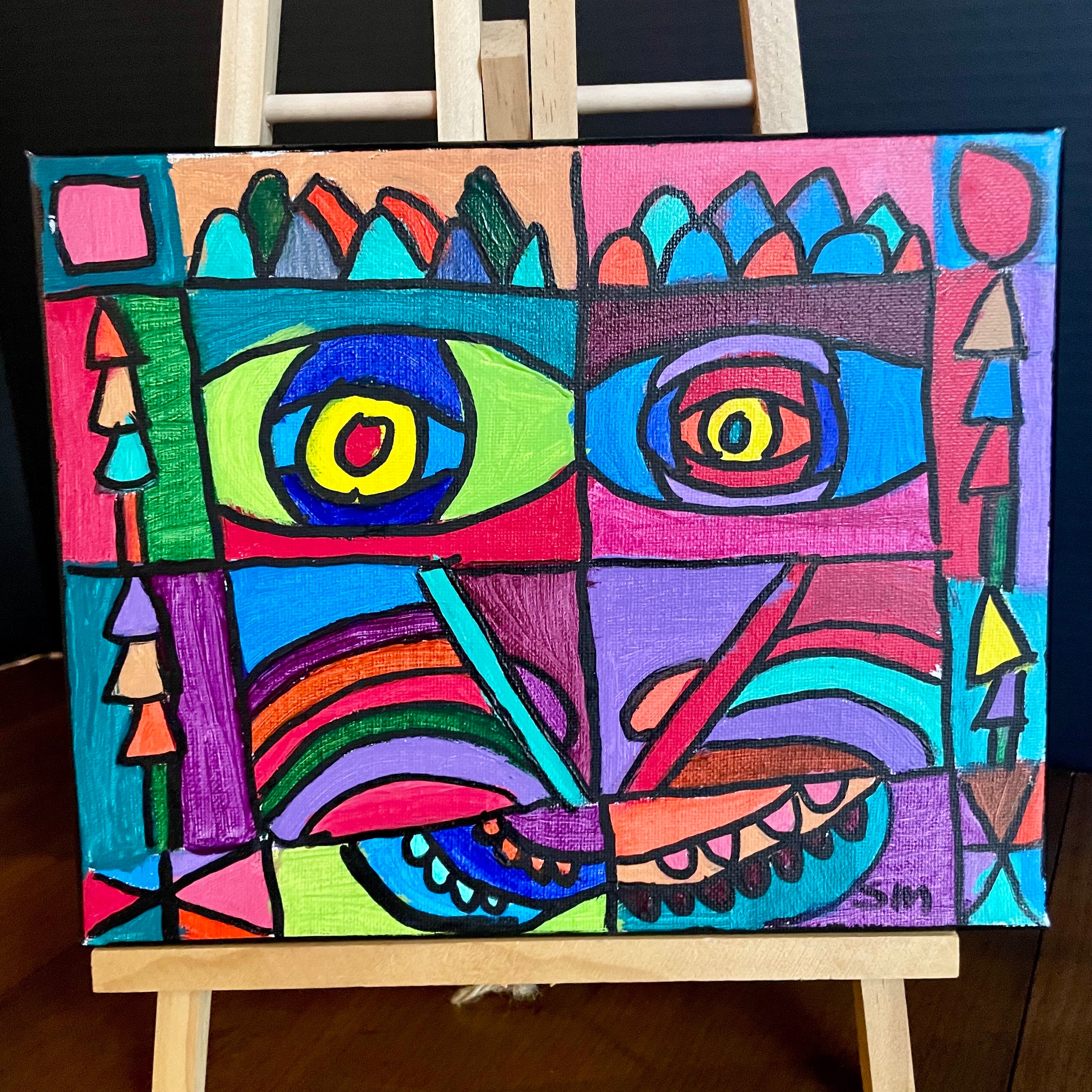 Sequoyah Margroski Acrylic Painting on Canvas - "Block Face)