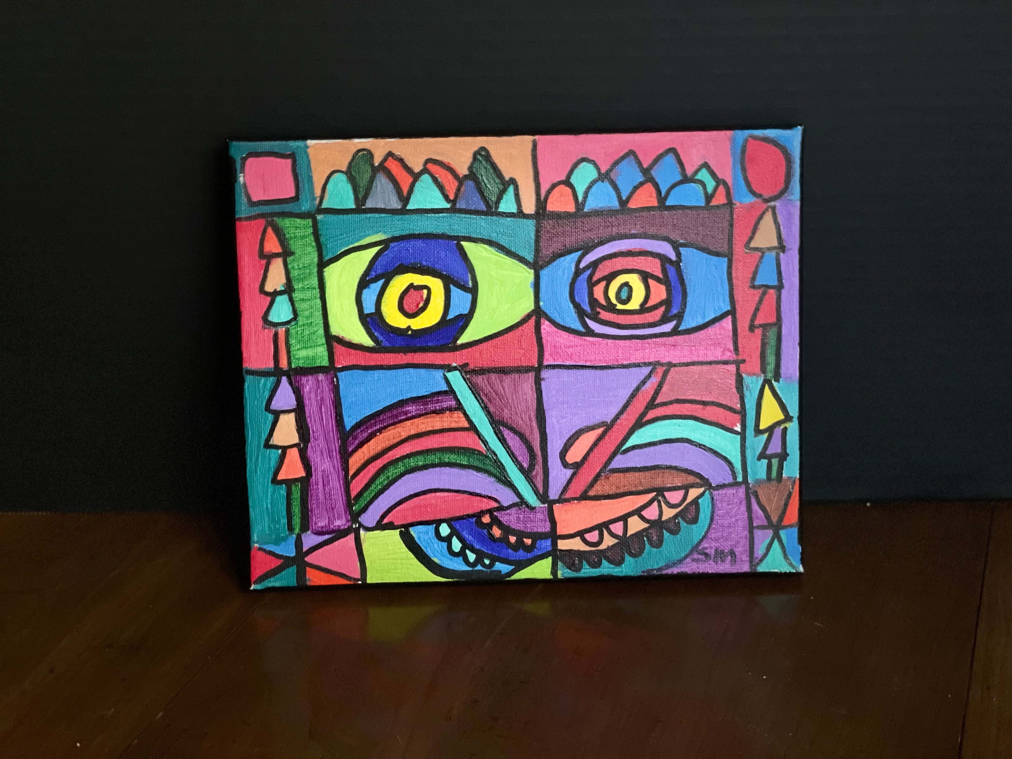 Sequoyah Margroski Acrylic Painting on Canvas - "Block Face)