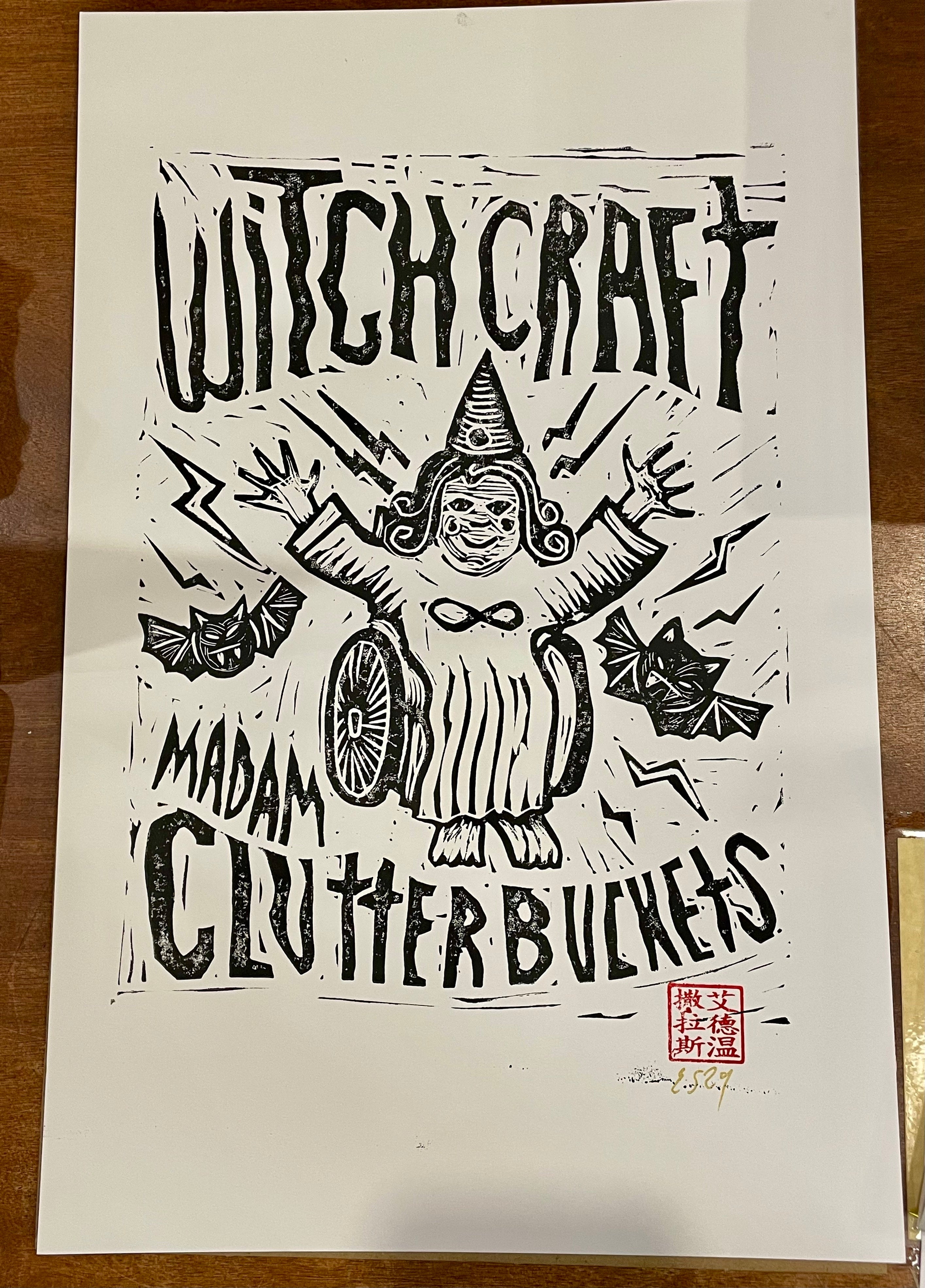 Original Lino Madam Clutterbucket's Neurodiverse Universe Halloween Limited Edition Signed 11x17Print