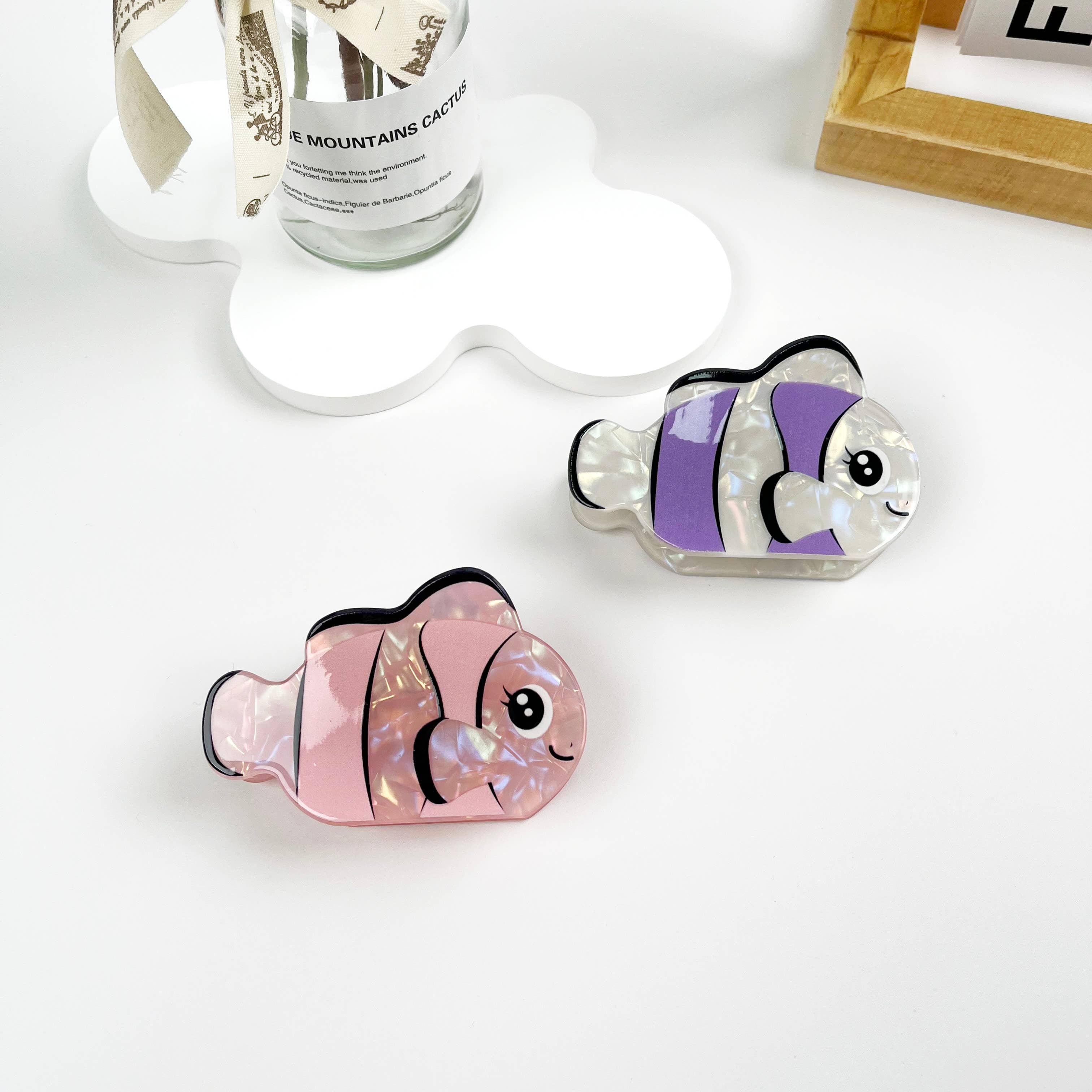 Painted Cartoon Clown Fish Hair Clip: Purple