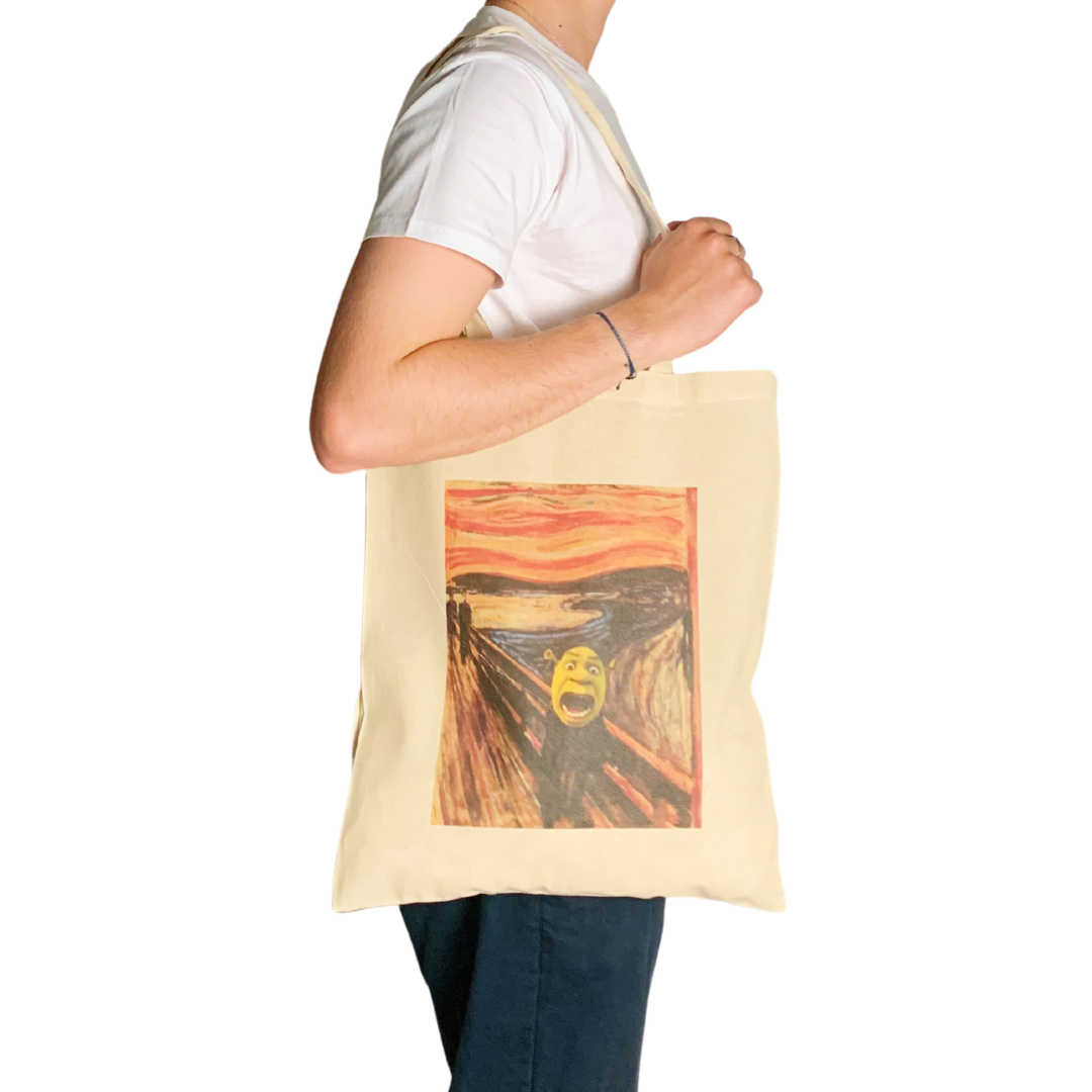 The Scream with Ogre Funny Meme Tote Bag Vintage Art: Black