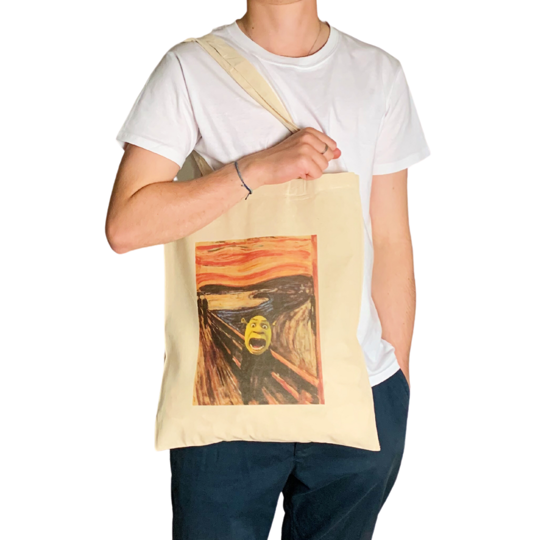 The Scream with Ogre Funny Meme Tote Bag Vintage Art: Black