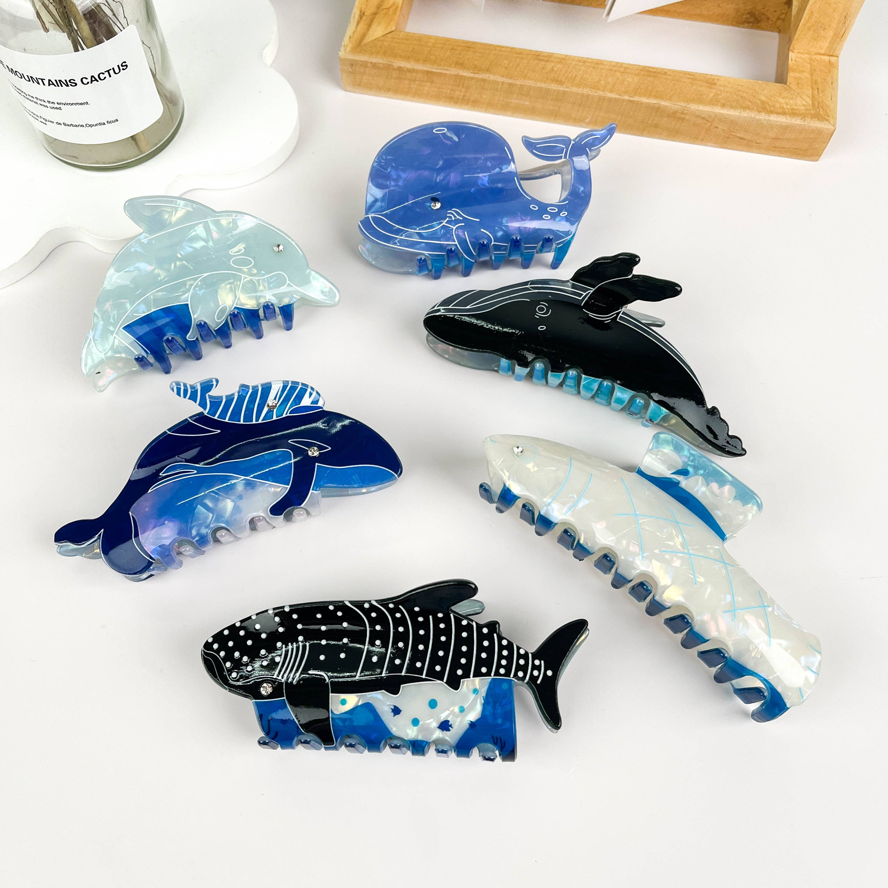 Whale Dolphin Shark Blue Hair Claw Clip: A