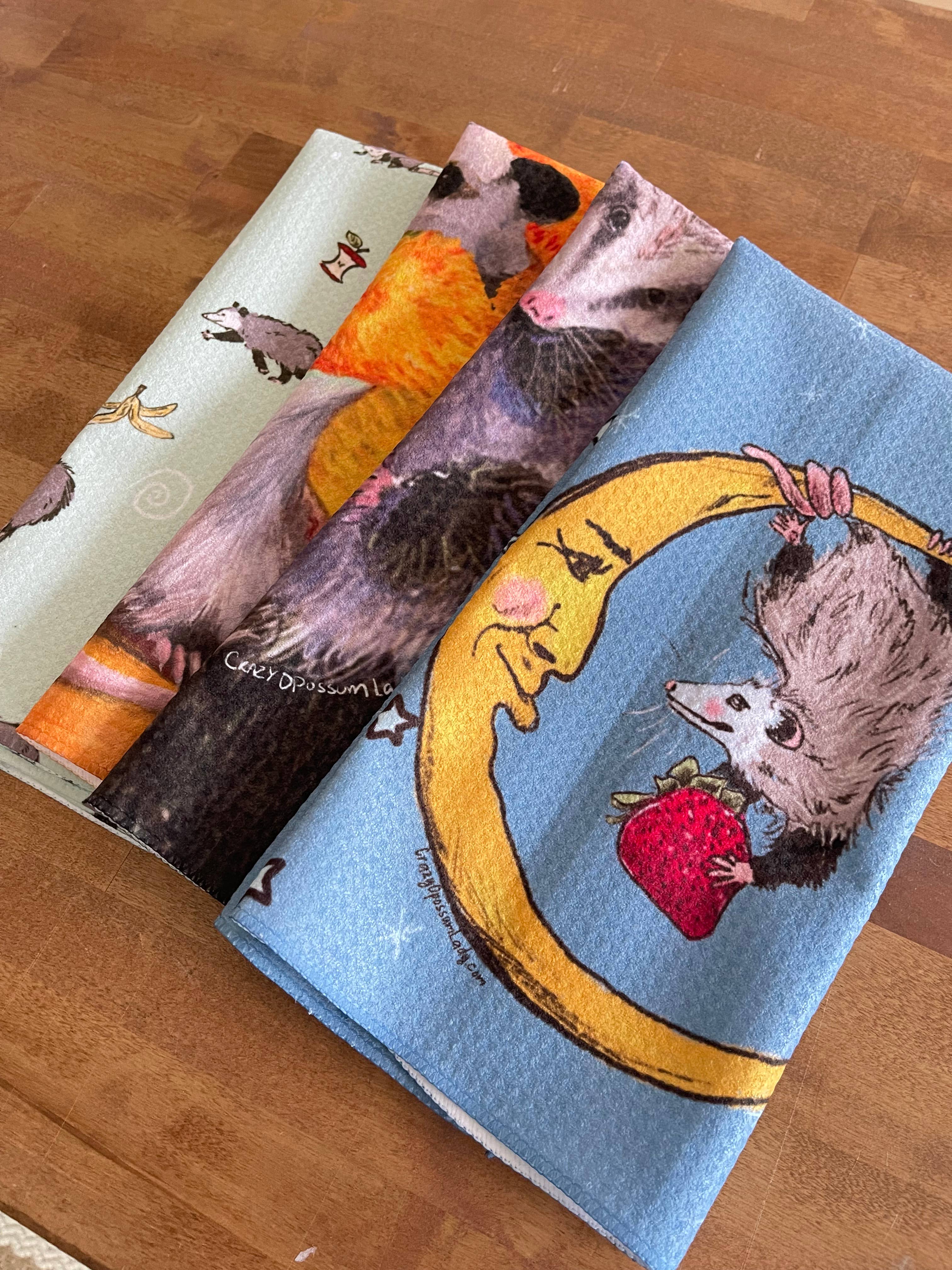 Tea Towel : Starry Night Van Gogh Cute Opossum Possum 