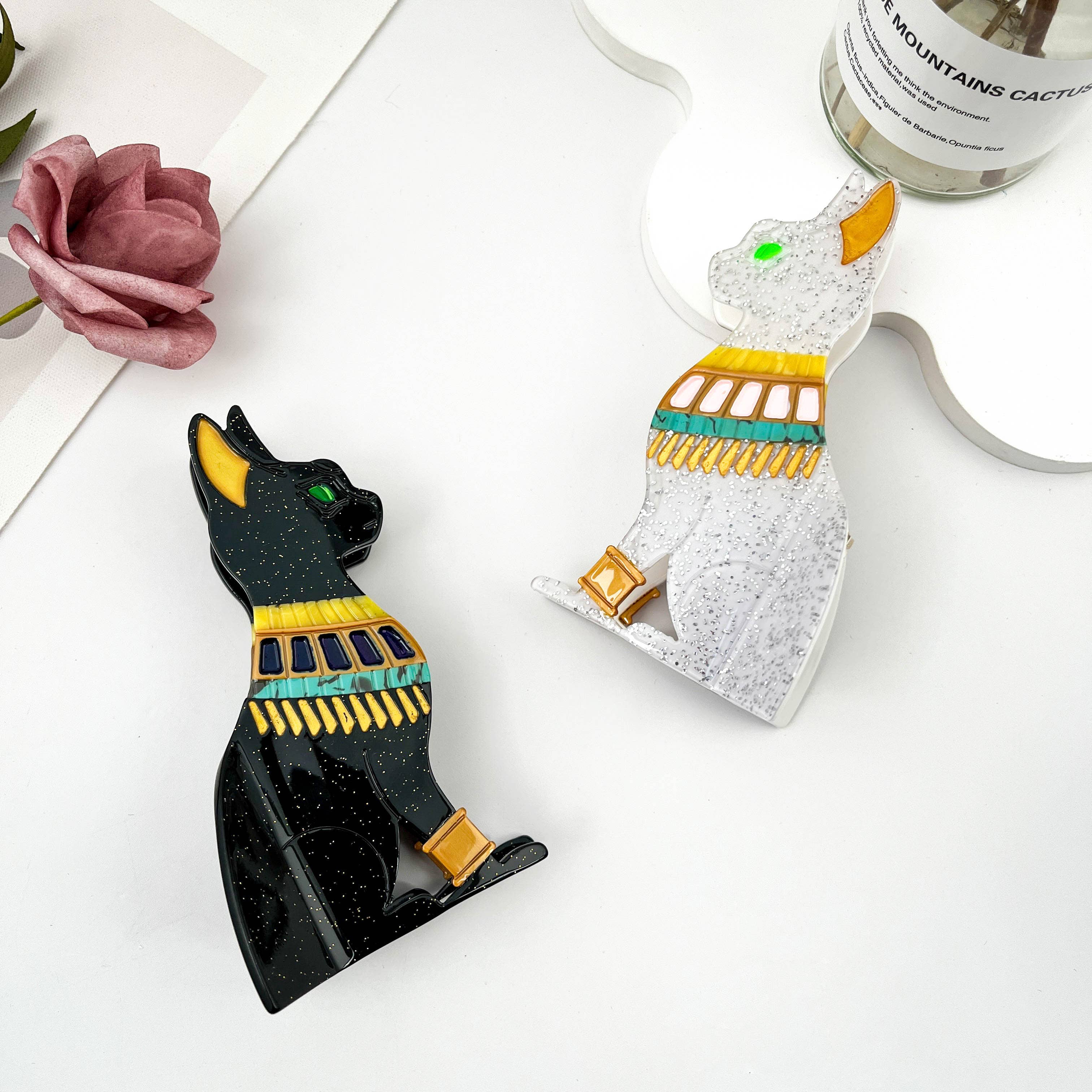 Sacred Pharaoh Cat Guardian Acetate Hair Claw Clip: Black