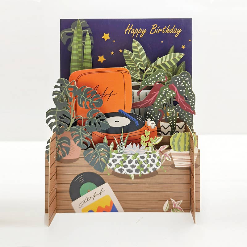 Miniature World pop up birthday card- record player