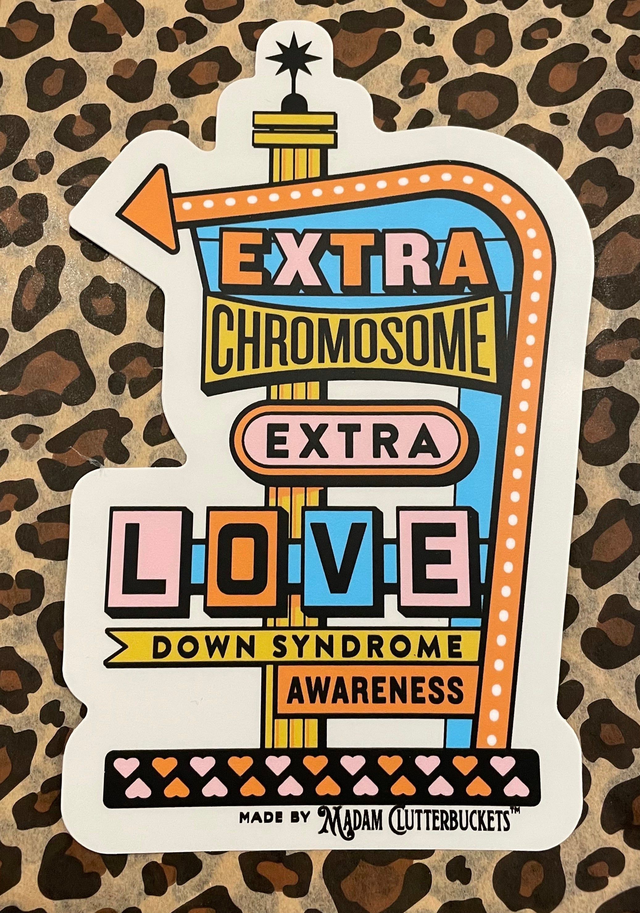 Extra Chromosome, Extra Love Down Syndrome Retro Mid Century Sticker: Two Sizes!