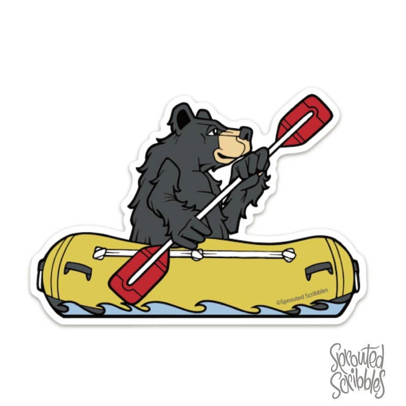 Rafting Bear Sticker - Outdoors Adventure Cute