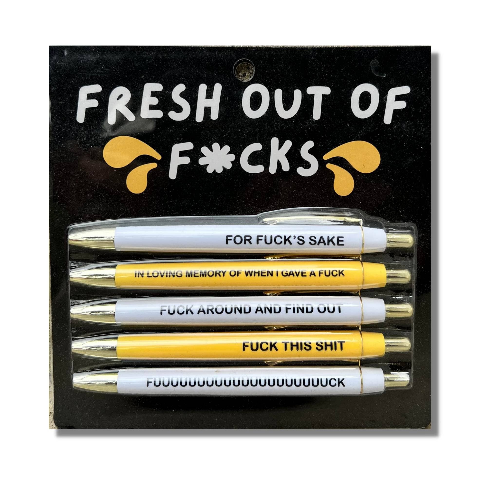Sweary Fuck Pens Cussing Pen Gift Set - 5 Multicolored Gel Pens Rife with Profanity by The Bullish Store